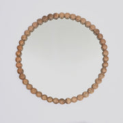 Decorative Round Hanging Wall Mirror With Natural Wooden Bead Design Frame, 32
