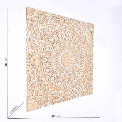 Wooden Floral Hand Carved Mandala Square Wall Decor-48X48