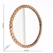 Decorative Round Hanging Wall Mirror With Natural Wooden Bead Design Frame, 32